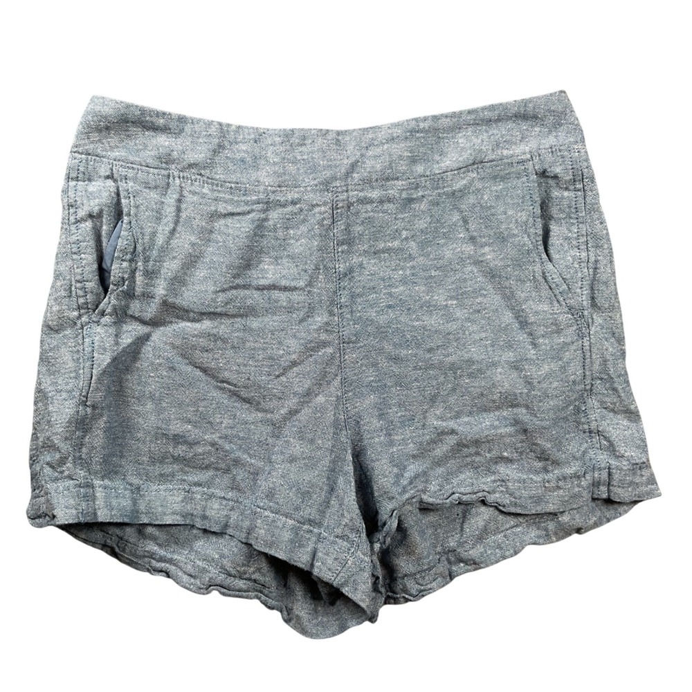 Gap Shorts Womens Medium Blue Linen Blend Elastic Back Pull On Pockets Cuffed